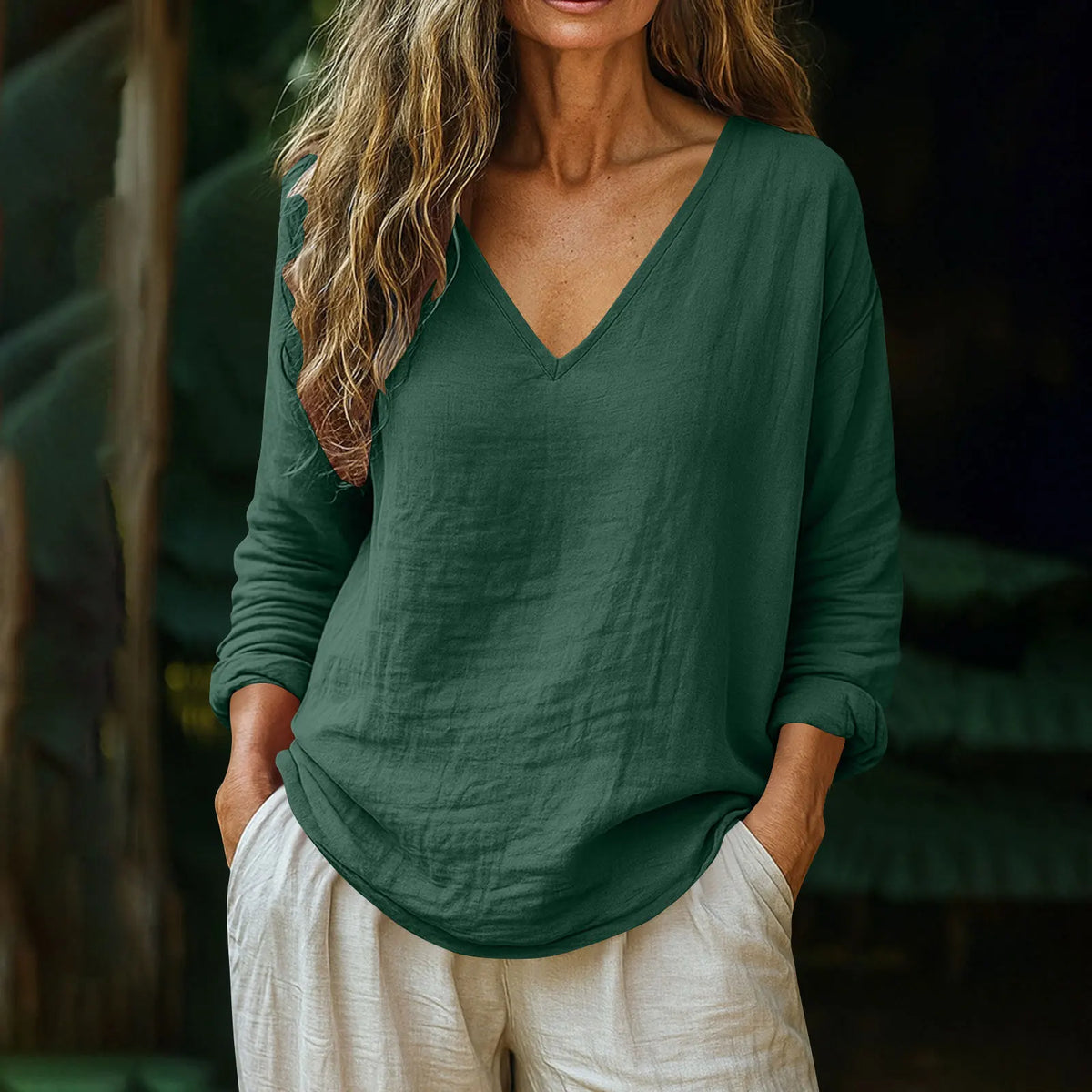 Susy | Breathable Long Sleeve Cotton-Linen Top for Everyday