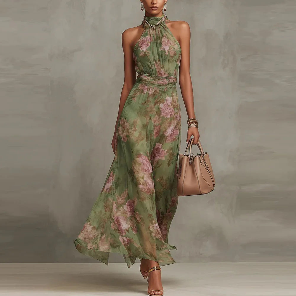 Nat | Floral Airy Sleeveless Maxi Wedding Guest Dress