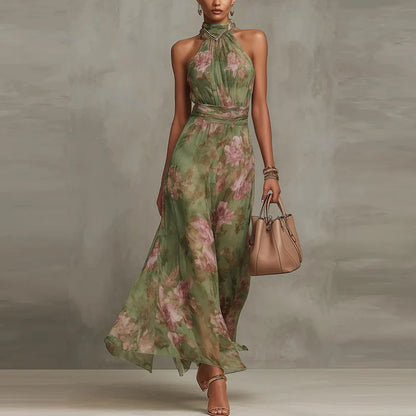 Nat | Floral Airy Sleeveless Maxi Wedding Guest Dress