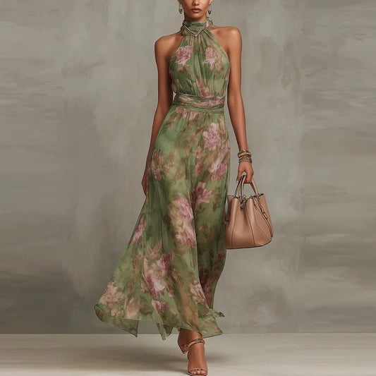 Nat | Floral Airy Sleeveless Maxi Wedding Guest Dress