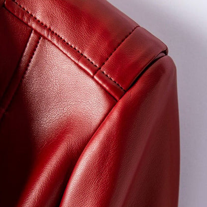 Hellena | Stylish Leather Biker Jacket with Wide Lapel and Asymmetric Zipper