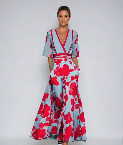 Florita | Graceful Floral Half Sleeve Wrap Dress with Waist-Defining Silhouette