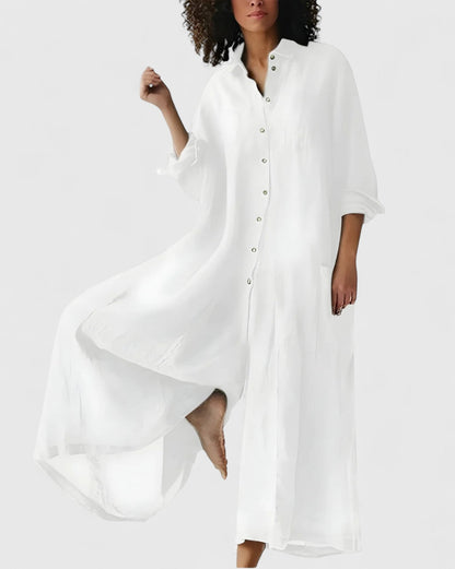 Ellison | Elegant Airy Wide Leg Jumpsuit with Sleeves and Buttons