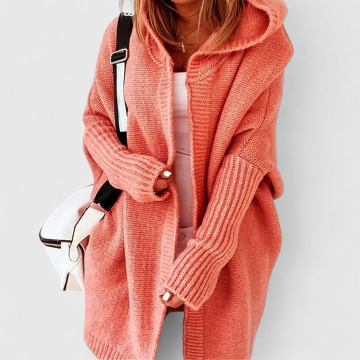 Rosalynne | Cozy Oversized Long Hooded Cardigan with Knee-Length Cut
