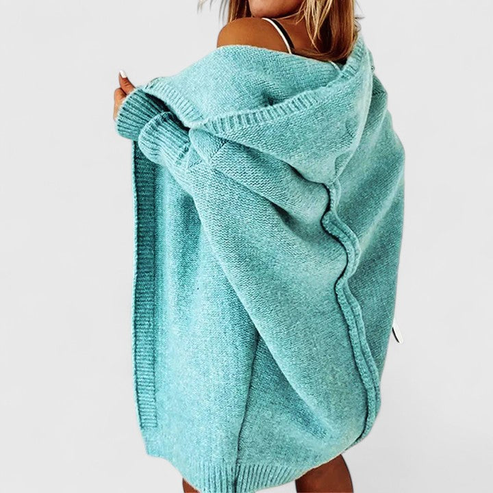 Rosalynne | Cozy Oversized Long Hooded Cardigan with Knee-Length Cut