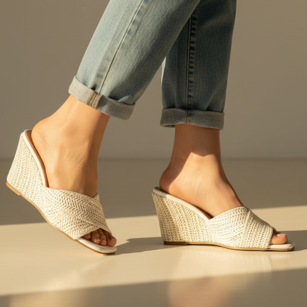 Elvira | Comfortable Woven Raffia Slip-On Wedge Sandals for Everyday