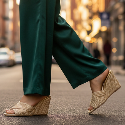 Elvira | Comfortable Woven Raffia Slip-On Wedge Sandals for Everyday