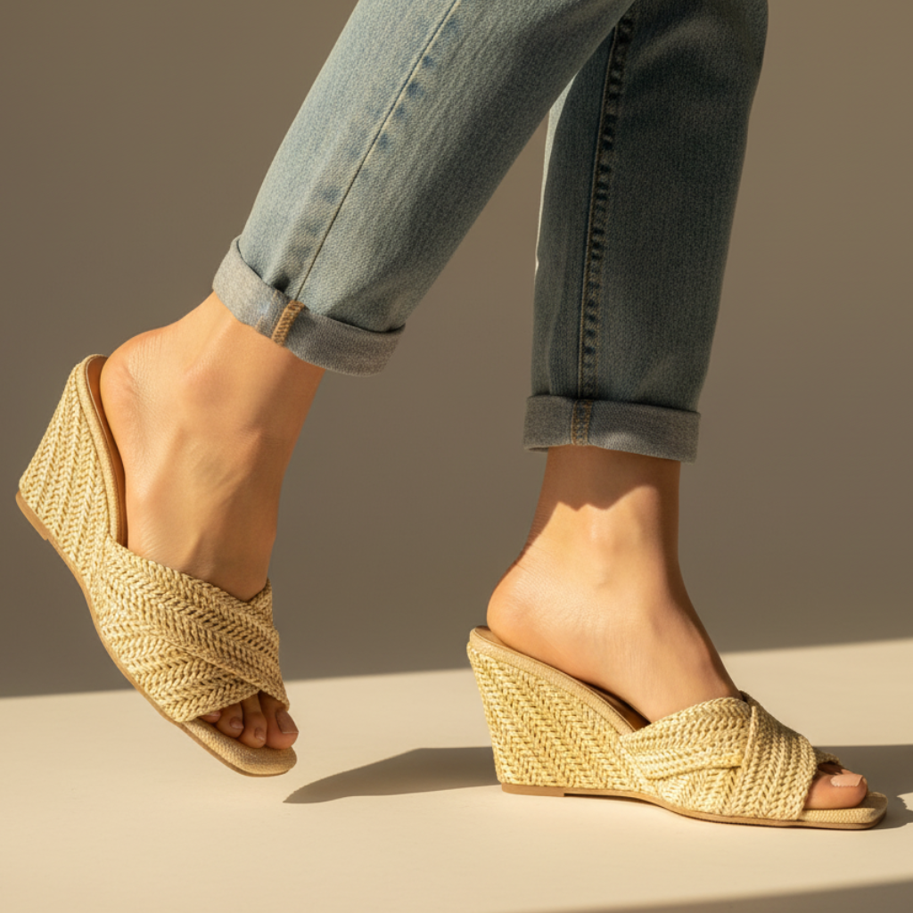 Elvira | Comfortable Woven Raffia Slip-On Wedge Sandals for Everyday