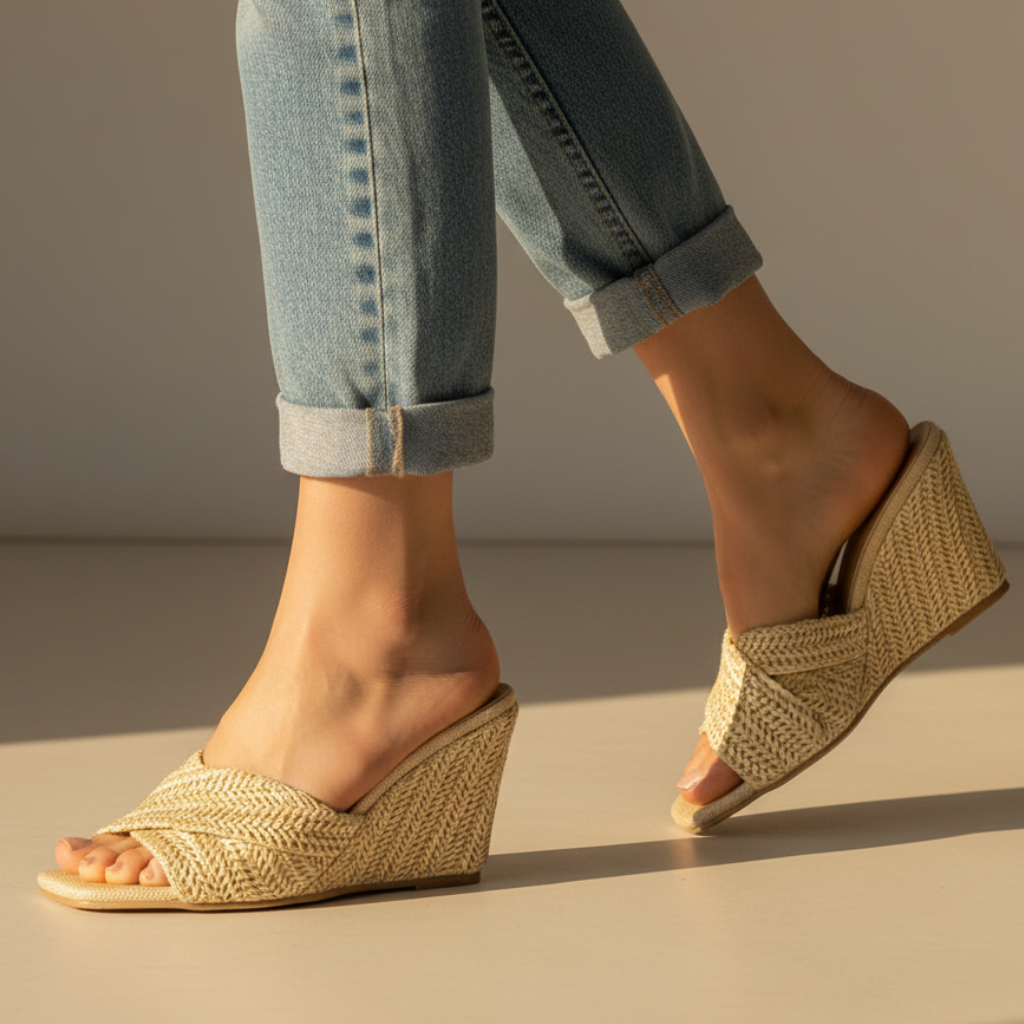 Elvira | Comfortable Woven Raffia Slip-On Wedge Sandals for Everyday