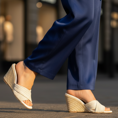 Elvira | Comfortable Woven Raffia Slip-On Wedge Sandals for Everyday