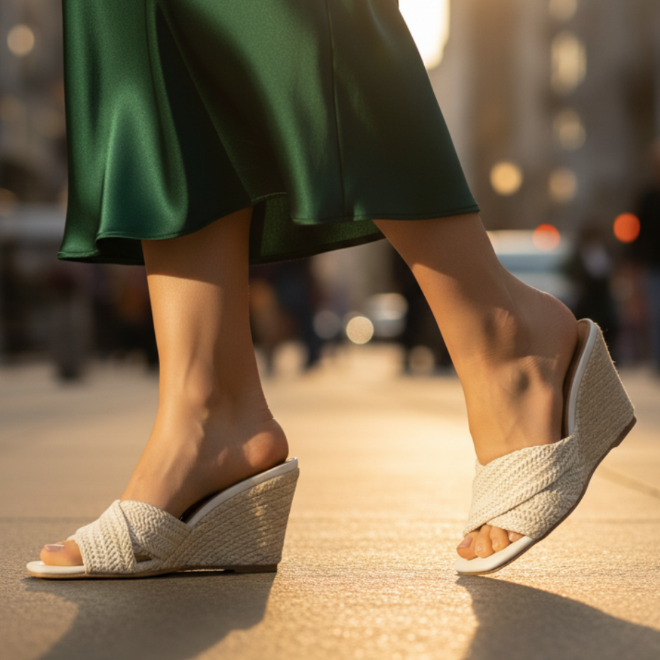 Elvira | Comfortable Woven Raffia Slip-On Wedge Sandals for Everyday