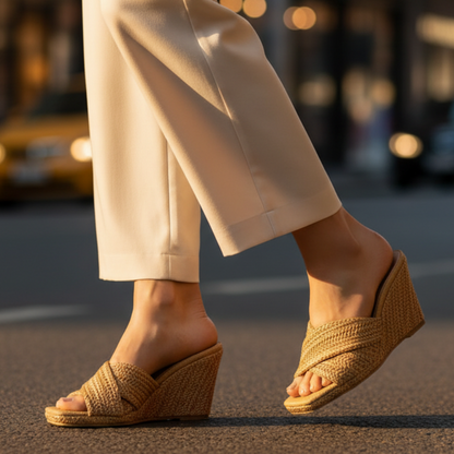 Elvira | Comfortable Woven Raffia Slip-On Wedge Sandals for Everyday