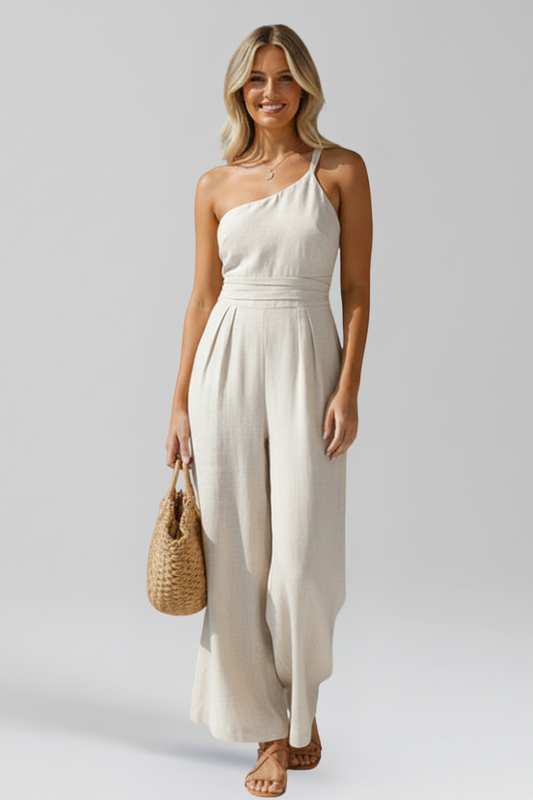 Claire | Women's One Shoulder Sleeveless Wide Leg Jumpsuit