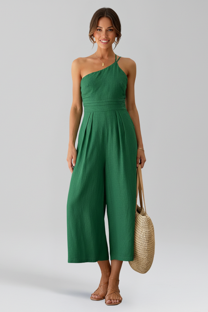 Claire | Women's One Shoulder Sleeveless Wide Leg Jumpsuit