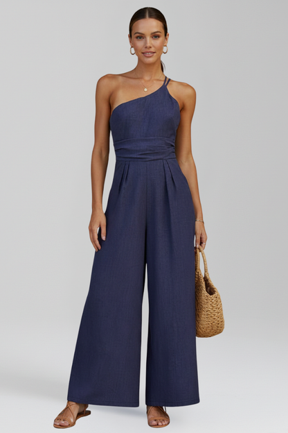 Claire | Women's One Shoulder Sleeveless Wide Leg Jumpsuit