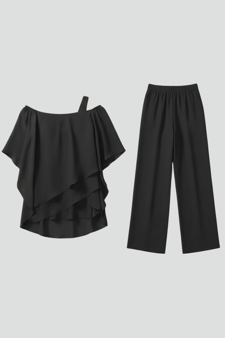 Chel | Graceful Off Shoulder Top and Wide Leg Pants 2 Piece Set