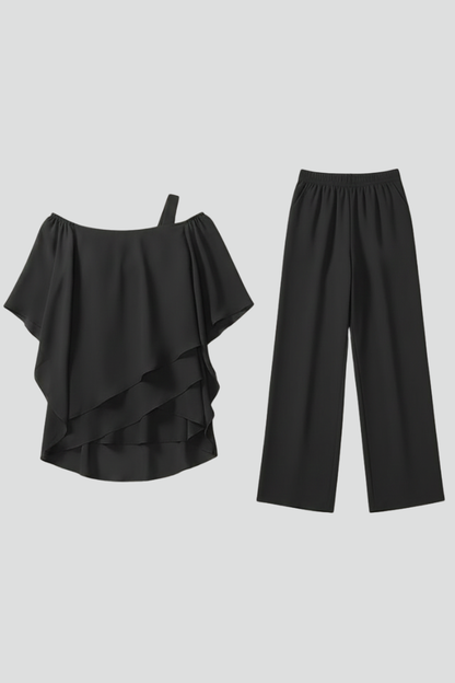 Chel | Graceful Off Shoulder Top and Wide Leg Pants 2 Piece Set