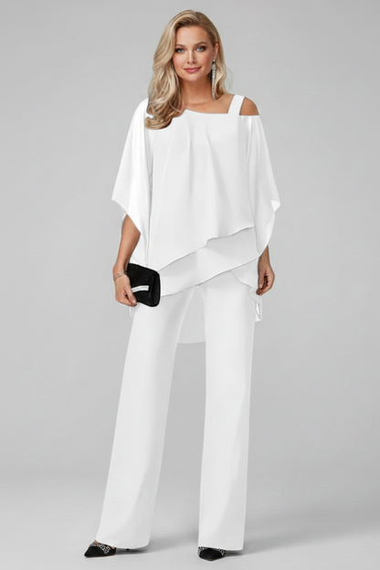 Chel | Graceful Off Shoulder Top and Wide Leg Pants 2 Piece Set