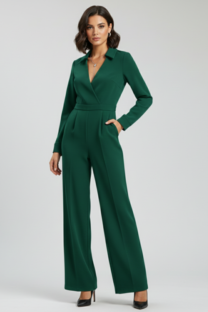 Elizabeth | Tailored Collared Wide Leg Jumpsuit for Work and Events