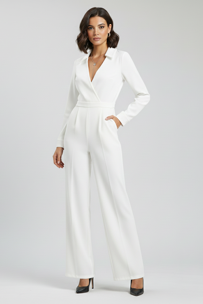 Elizabeth | Tailored Collared Wide Leg Jumpsuit for Work and Events