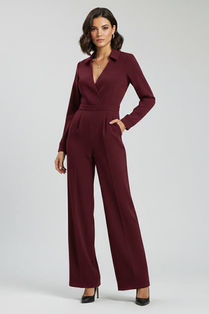 Elizabeth | Tailored Collared Wide Leg Jumpsuit for Work and Events