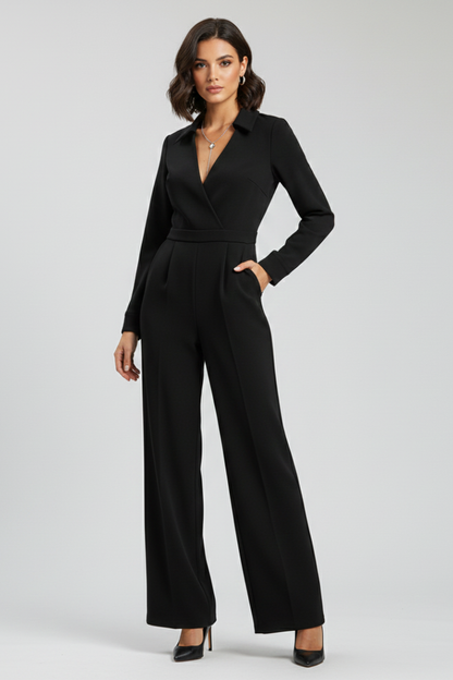 Elizabeth | Tailored Collared Wide Leg Jumpsuit for Work and Events