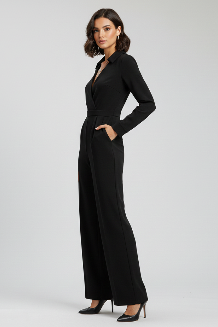 Elizabeth | Tailored Collared Wide Leg Jumpsuit for Work and Events