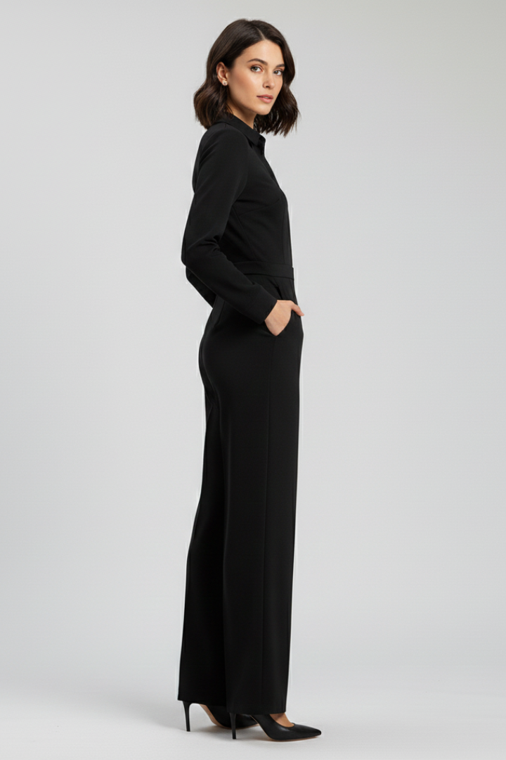 Elizabeth | Tailored Collared Wide Leg Jumpsuit for Work and Events