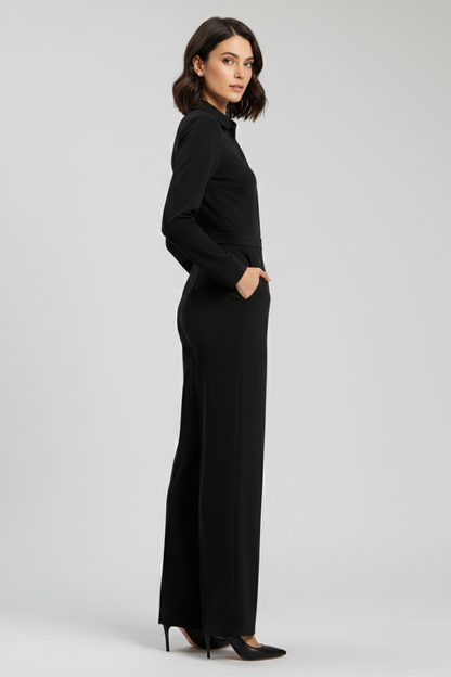 Elizabeth | Tailored Collared Wide Leg Jumpsuit for Work and Events