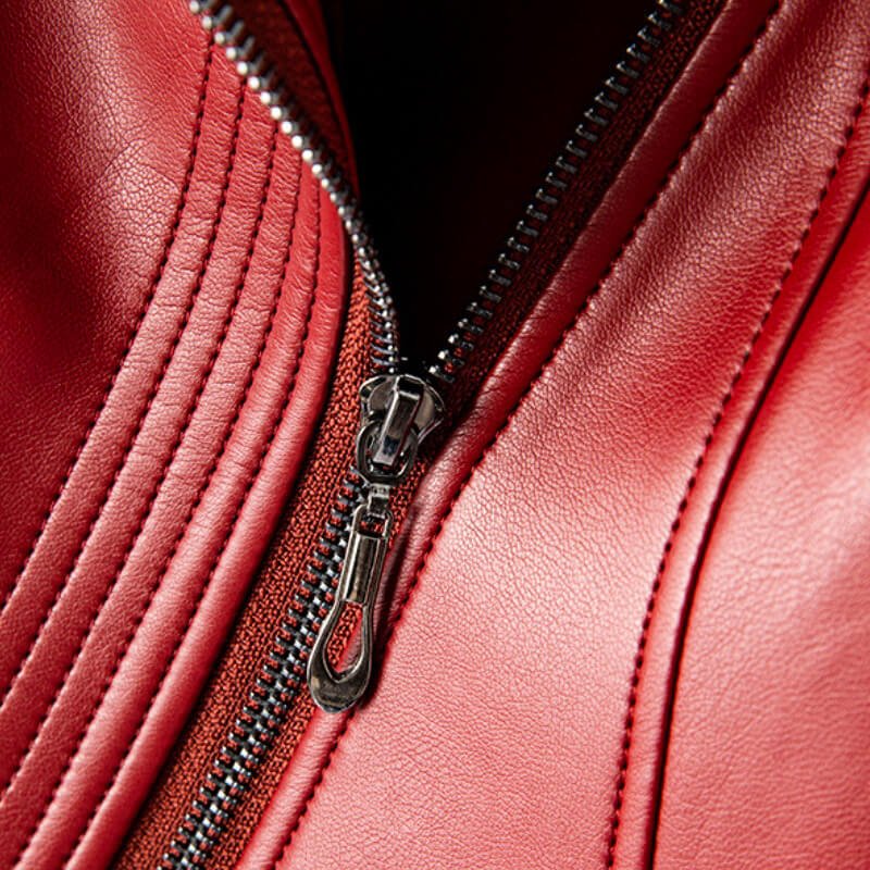 Hellena | Stylish Leather Biker Jacket with Wide Lapel and Asymmetric Zipper