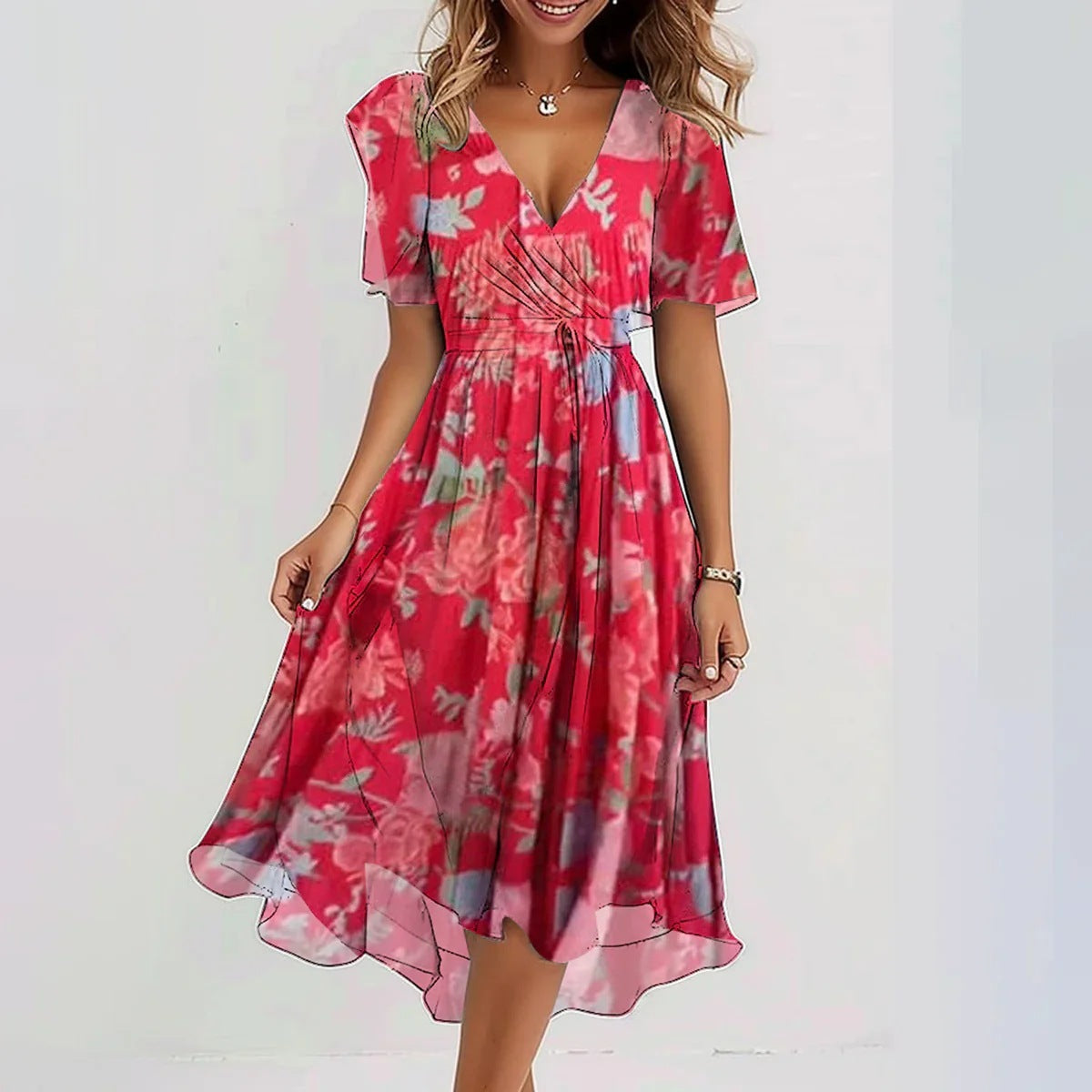 Connie | Breezy Flowing Midi Dress with Half Sleeves