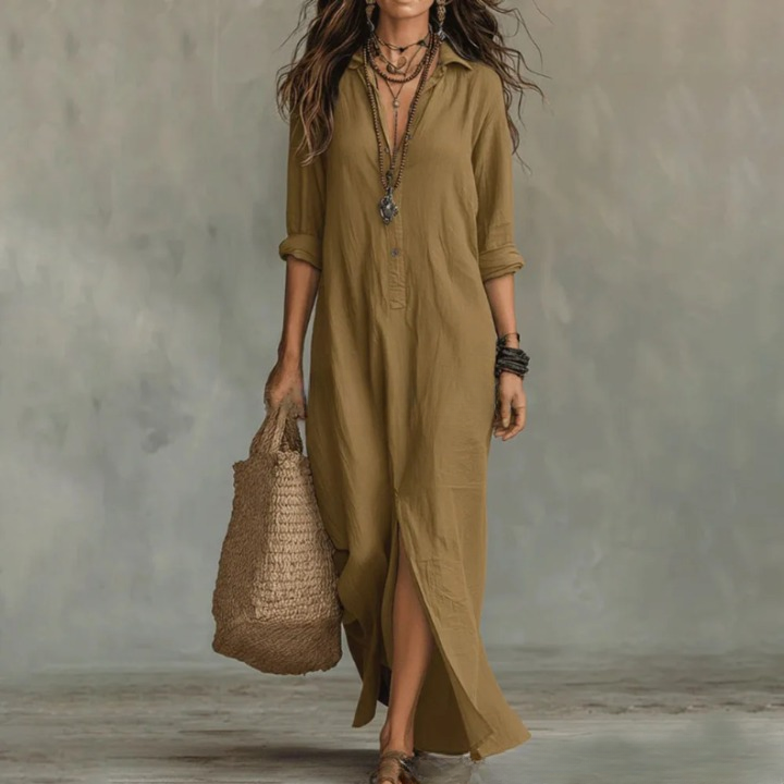 Agnes | Elegant and Relaxed Long Shirt Linen Dress for Women
