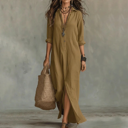 Agnes | Elegant and Relaxed Long Shirt Linen Dress for Women