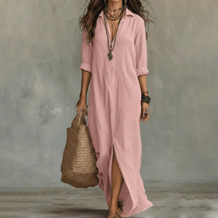 Agnes | Elegant and Relaxed Long Shirt Linen Dress for Women