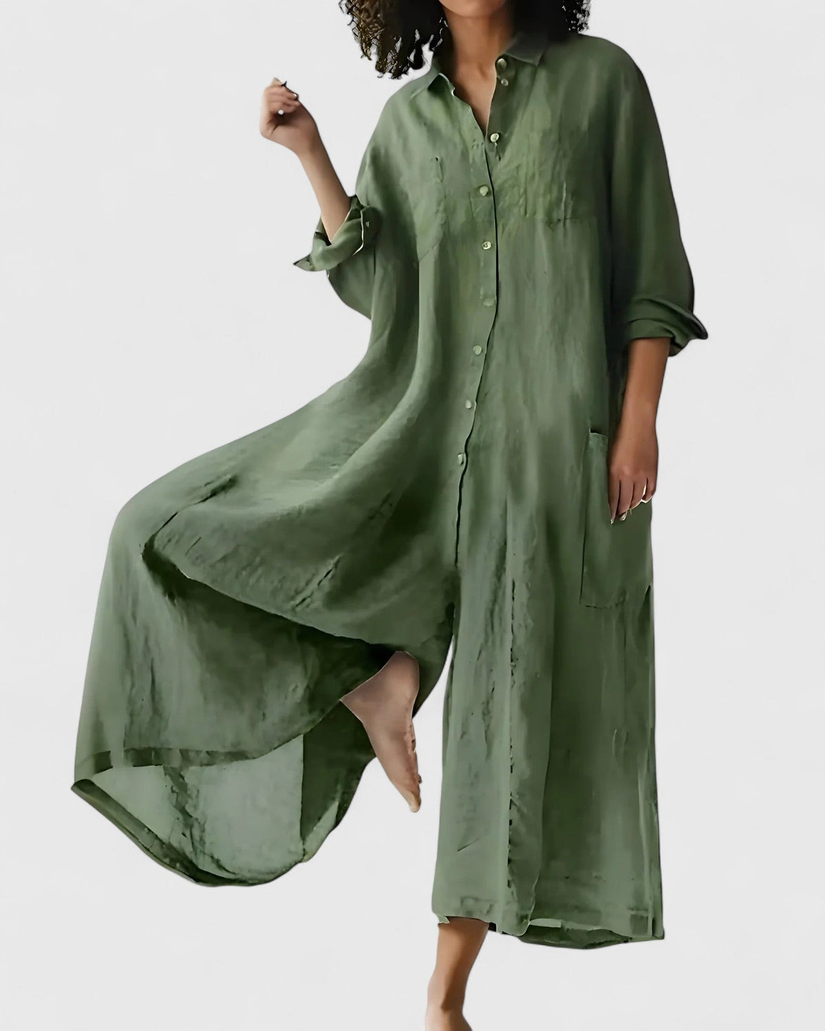 Ellison | Elegant Airy Wide Leg Jumpsuit with Sleeves and Buttons