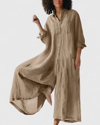 Ellison | Elegant Airy Wide Leg Jumpsuit with Sleeves and Buttons