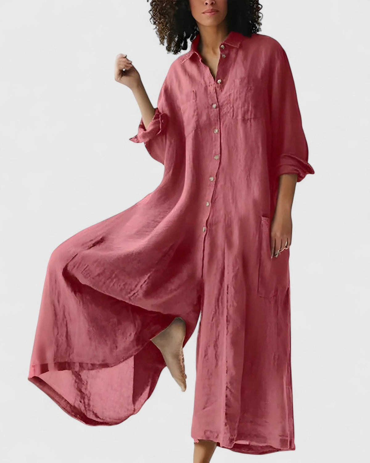 Ellison | Elegant Airy Wide Leg Jumpsuit with Sleeves and Buttons