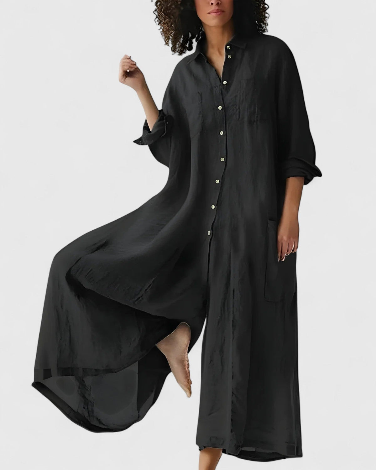 Ellison | Elegant Airy Wide Leg Jumpsuit with Sleeves and Buttons