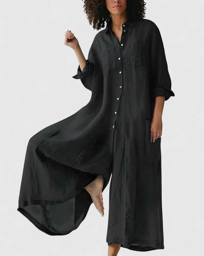 Ellison | Elegant Airy Wide Leg Jumpsuit with Sleeves and Buttons