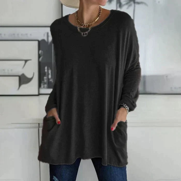 Ruby | Relaxed Oversized Long Sleeve Tunic Top with Patch Pockets