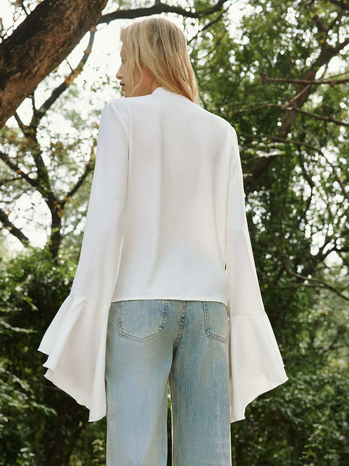 Camille | Ruffle Pleated Long Sleeve Blouse with Stand Collar