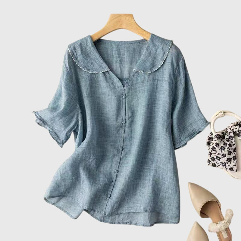 Ada | Elegant Linen Button-Down Blouse with Sleeves