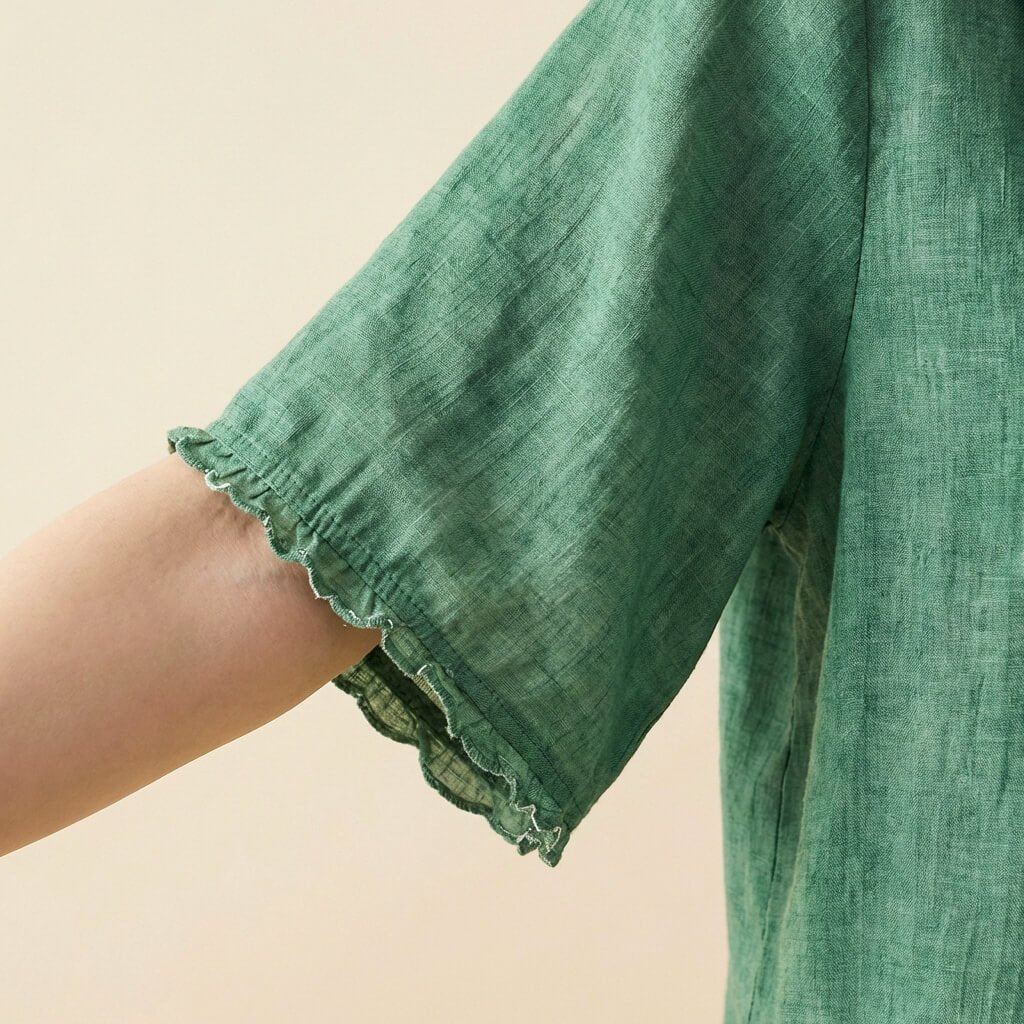 Clara | Elegant Cotton-Linen Blouse with Collar and Ruched Sleeves