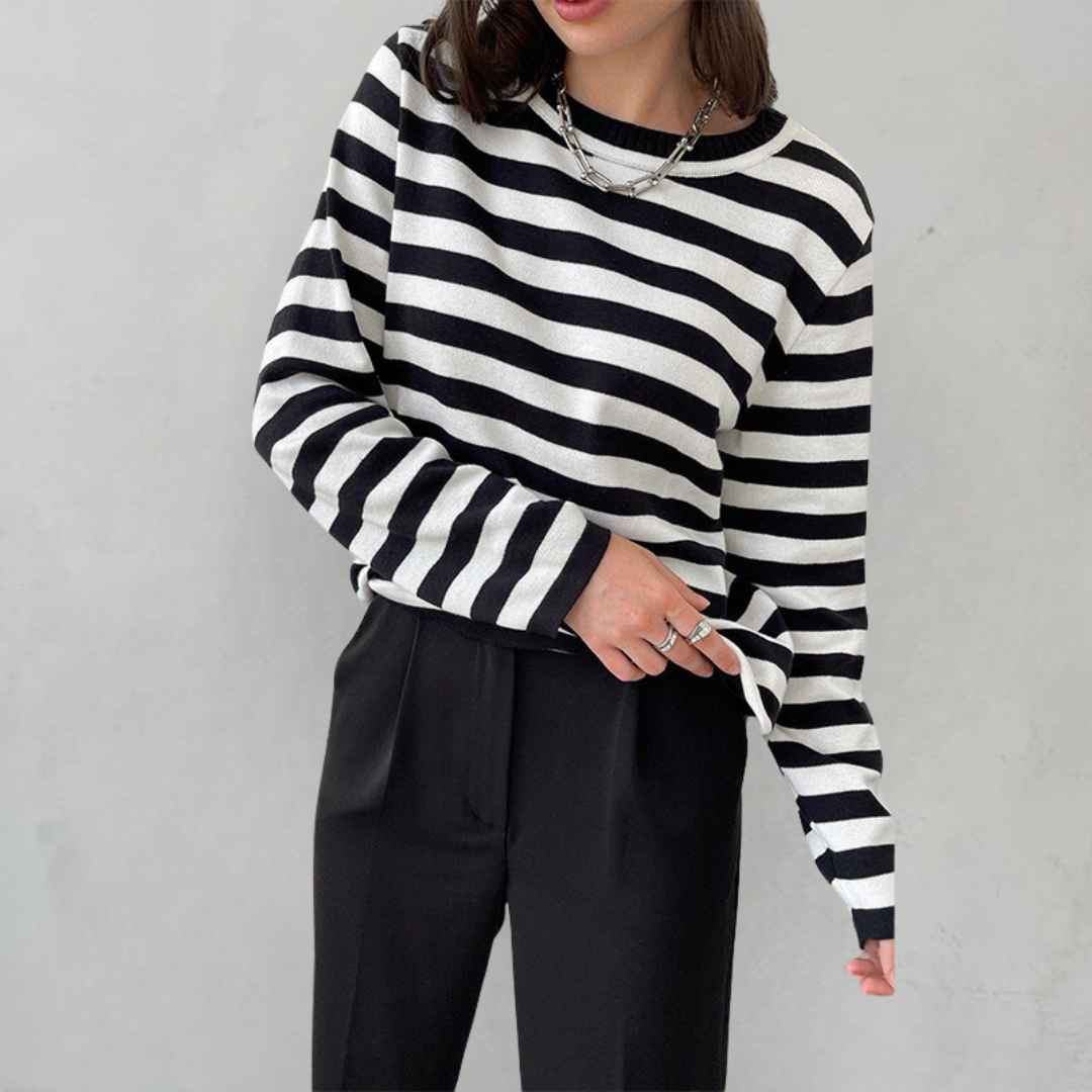 Dana | Elegant Striped Long Sleeve T-Shirt Top with Round Neckline