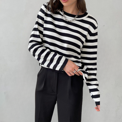 Dana | Elegant Striped Long Sleeve T-Shirt Top with Round Neckline