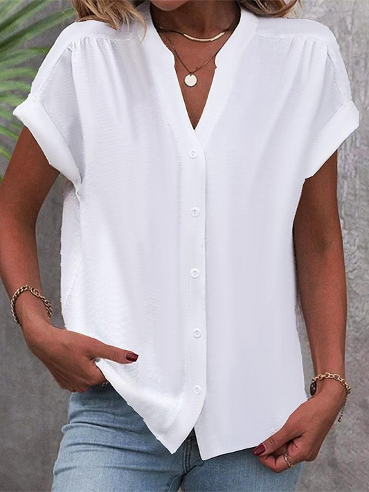 Sophie | Relaxed V Neck Button Front Blouse with Buttons