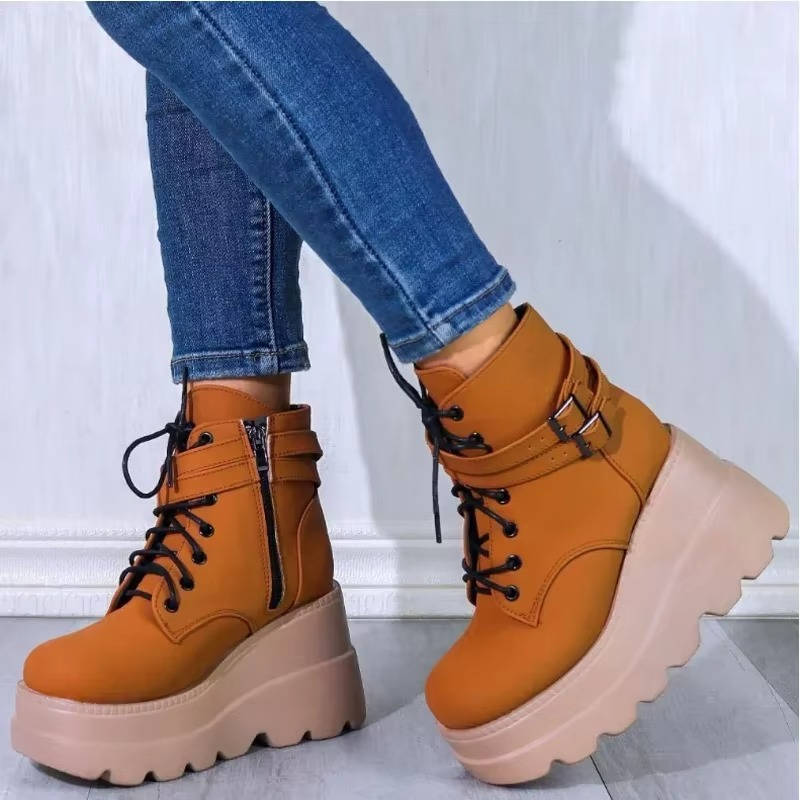 Ophelia | Bold Chunky Platform Combat Ankle Boots with Lace-Up Front