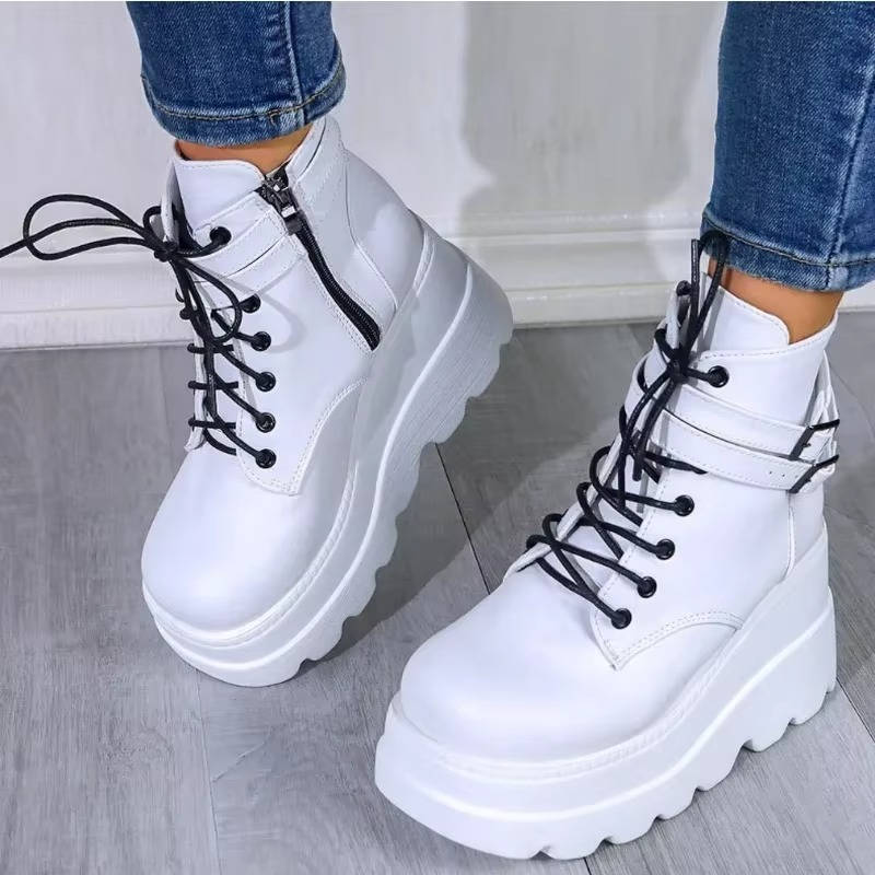 Ophelia | Bold Chunky Platform Combat Ankle Boots with Lace-Up Front