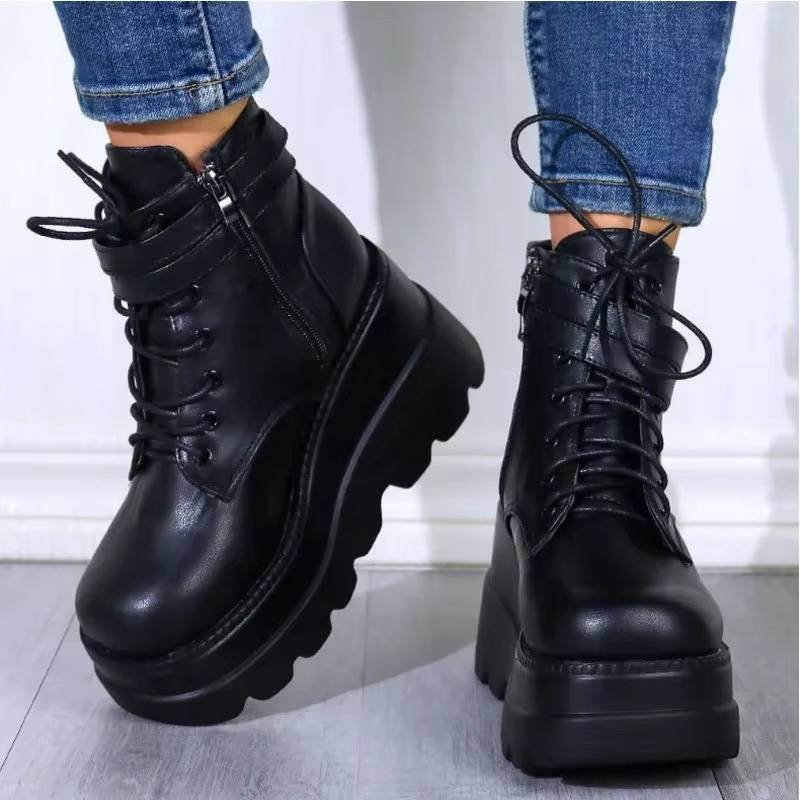 Ophelia | Bold Chunky Platform Combat Ankle Boots with Lace-Up Front