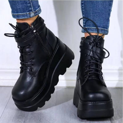 Ophelia | Bold Chunky Platform Combat Ankle Boots with Lace-Up Front